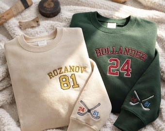 Custom Hockey Embroidered Sweatshirt, Personalized Hockey Crewneck, Hockey Player Name Shirt, Hockey Fan Gift