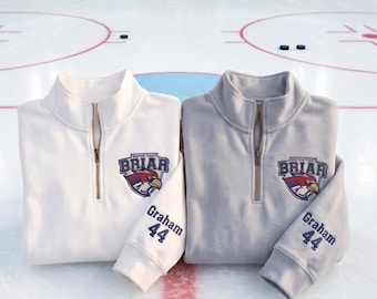 Briar University Quarter Zip Sweatshirt, Briar U Hockey Embroidered Sweatshirt, Vintage Varsity Crewneck, Custom Hockey Lover Gift