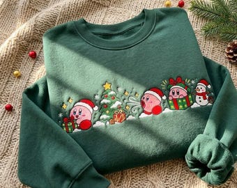Christmas Gamer Sweatshirt, Cute Holiday Embroidery, Kawaii Winter Crewneck, Retro Gaming Sweater, Cozy Gamer Gift