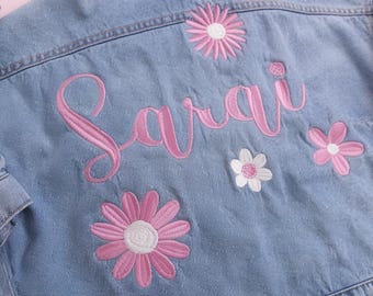 Custom Embroidered Kids Denim Jacket, Flower Jean Jacket