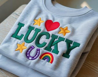 Embroidered Lucky Sweatshirt, Personalized Shamrock Embroidered Sweatshirt, Saint Patrick's Day Sweatshirt, Lucky Sweatshirt