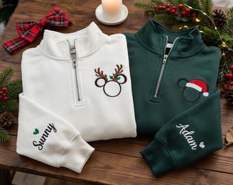 Custom Embroidered Christmas Quarter Zip Sweatshirt, Christmas Couple Sweatshirt, Christmas Light Sweatshirt, Custom Christmas Sweatshirt