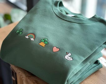 Sweat brodé porte-bonheur, sweat brodé personnalisé, sweat trèfles porte-bonheur, cadeaux sweat porte-bonheur