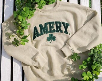 Personalized Embroidered St Patrick's Day Kids Sweatshirt, Lucky Crewneck