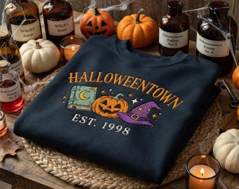Embroidered Halloweentown Sweatshirt, vintage halloween university crewneck, spooky fall pumpkin sweater gift for her, halloween crewneck