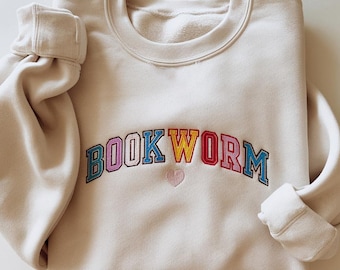 Bücherwurm besticktes Sweatshirt, Buch-Liebhaber-Sweatshirt, Bibliothekar Geschenk, Leser Geschenke, Buch-Liebhaber, Bücherwurm Geschenk für Leser, Leser-Hemd