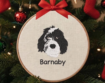 Personalized Pet Portrait From Photo Embroidery Hoop, Custom Dog Cat Christmas Ornament Gift For Dog Lover, Pets Memorial Keepsake