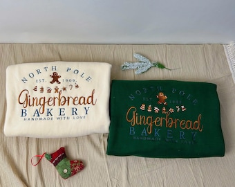 Christmas GINGERBREAD BAKERY Embroidered sweatshirts, holiday sweater, christmas sweater, embroidered sweatshirt, gingerbread, Santa gift