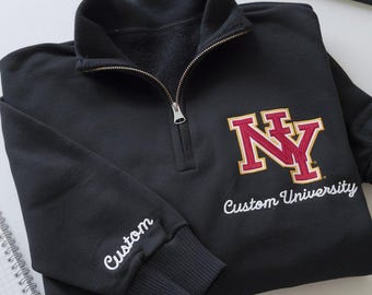 Custom College Quarter Zip Sweatshirt, Embroidered University Crewneck, Graduation Gifts For Girls,  University College Sweatshirt Gift