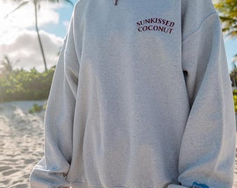 Sunkissed embroidered sweatshirt, Sunkissedcoconut Logo Embroider Zip Sweatshirt,  Sunkissed Beach Shirt, Zip-up Sweatshirt Custom