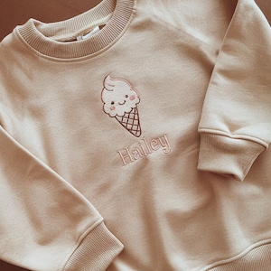 Sudadera bordada con helado personalizada, camiseta bordada con helado, cuello redondo bordado para niños, camiseta de cumpleaños con helado, regalo para niños
