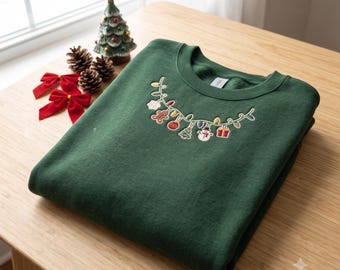 Embroidered Christmas Sweatshirt, Cute Vintage Xmas Postage Stamp Crewneck, Festive Holiday Sweater, Santa Reindeer Snowman Gift
