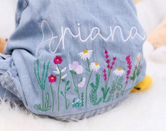 Veste en jean brodée personnalisée pour enfants, veste en jean à fleurs