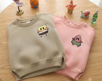 Funny Cartoon Embroidered Sweatshirt, Cute Sponge Embroidered Sweatshirt, Personalized Kids Sweatshirt