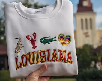 Louisiana Embroidered Sweatshirt, Louisiana crewneck, Louisiana embroidery, States and cities shirts, Louisiana sweatshirt, New orleans crew