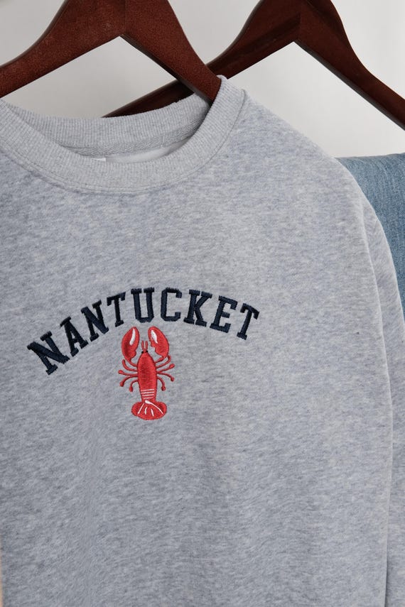 Nantucket Sweatshirt, Custom embroidrered Nantucket, Nautical lobster, Unisex Plus Sizes, Unisex Cozy Top, Vintage College Style Outfit