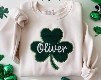 Personalized St Patrick's Day Embroidered Sweatshirt - Cute Shamrock Crew Neck - Custom Irish Boys Sweatshirt, Irish Shamrock Sweatshirt