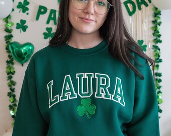 Felpa personalizzata con ricamo a forma di trifoglio, felpa personalizzata per bambini con nome per il giorno di San Patrizio, felpa con cognome irlandese per il giorno di San Patrizio