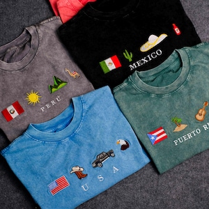 Chemise personnalisée avec point symbole du pays, chemise brodée personnalisée, chemise vintage brodée personnalisée
