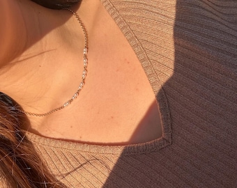 Golden Pearl Necklace: Dainty Gold Chain, Freshwater Pearls
