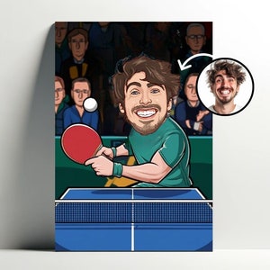 Ritratto personalizzato del giocatore di ping-pong | Poster di cartoni animati da ping-pong personalizzabile, foto di caricatura, regalo per giocatore di ping-pong da uomo
