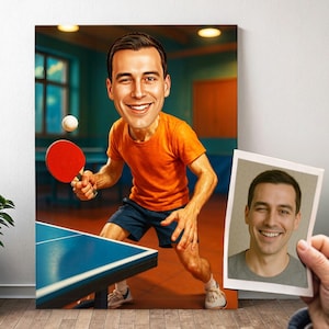 Ritratto di ping-pong personalizzato - Caricatura di giocatore di ping-pong con foto, regalo di ping-pong per ragazzi | Poster, tela, digitale