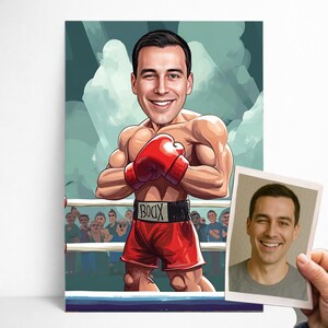 Portrait Personnalisé Boxeur | Affiche dessin animé Boxe Personnalisable, Caricature Photo, Cadeau Homme, Décoration Combattant de Boxe