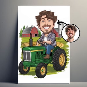 Gepersonaliseerde boer portret | Aanpasbare boer cartoon poster, foto karikatuur, mannen cadeau idee boer decoratie