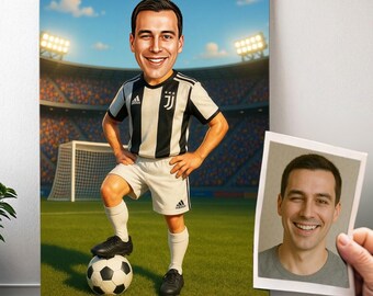 Personalized Football Portrait JUVENTUS - Cartoon Man Caricature with Photo, Funny Football Gift for Boys | Poster, Canvas, Digital