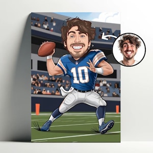 Portrait Personnalisé Joueur de Football Américain NFL | Affiche dessin animé Football Personnalisable, Caricature Photo, Cadeau Homme