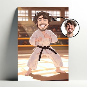 Ritratto di Judo personalizzato per uomo | Poster personalizzabile di arti marziali dei cartoni animati, caricatura fotografica, idea regalo per ragazzo, decorazione