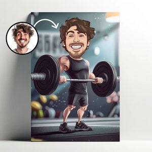 Ritratto personalizzato di bodybuilding | Poster di cartoni animati da palestra personalizzabile, foto di caricatura, idea regalo per uomo, decorazione, sport, fitness