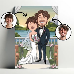 Ritratto di matrimonio personalizzato | Poster di cartoni animati di matrimonio personalizzabile, caricatura fotografica, regalo per coppia, decorazione di nozze