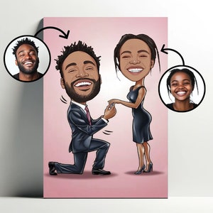 Propuesta de matrimonio con retrato personalizado | Cartel de dibujos animados de pareja personalizable, Foto de caricatura, Regalo para pareja, Boda