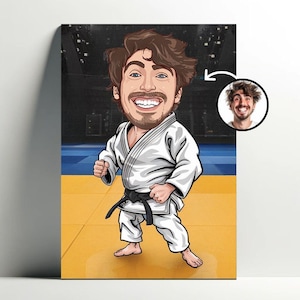 Personalisiertes Judo-Portrait für Männer | Anpassbares Cartoon-Kampfkunst-Poster, Fotokarikatur, Geschenkidee für Jungen, Cartoon