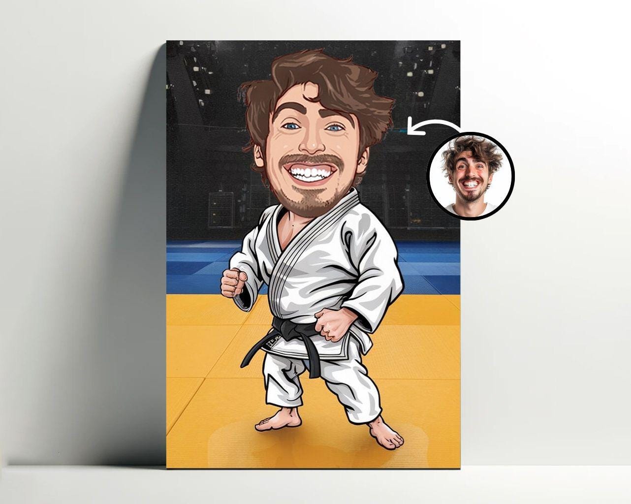 Personalized Judo Portrait for Men | Customizable Cartoon Martial Arts Poster, Photo Caricature, Boy Gift Idea, Cartoon