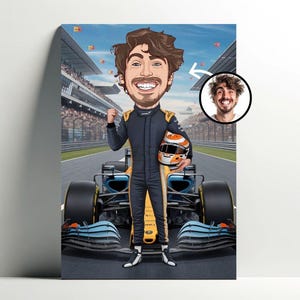 Retrato personalizado del conductor de F1 de dibujos animados | Póster de dibujos animados de Fórmula 1 personalizable, Caricatura con foto, Idea de regalo F1
