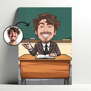 Personalized Teacher Portrait | Customizable Teacher Cartoon Poster, Photo Caricature, Gift for Men Teacher Decoration