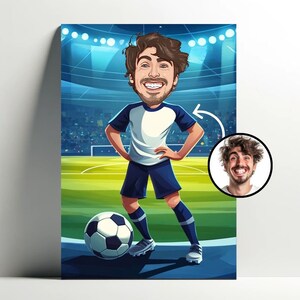Ritratto personalizzato Giocatore di football dei cartoni animati Uomo | Poster di cartoni animati personalizzabile, foto di caricatura, decorazione regalo di calcio