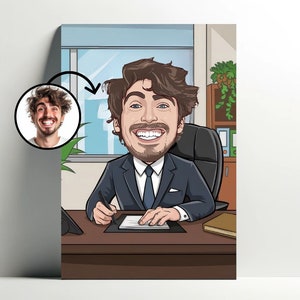 Ritratto del capo personalizzato | Poster di cartoni animati personalizzabile del regista, caricatura fotografica, decorazione del capo dell'idea regalo per uomo