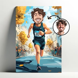 Retrato de corredor personalizado ? Cartel de dibujos animados Carrera de maratón personalizable, Caricatura fotográfica, Idea de regalo para correr para hombres