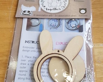 Bunny rabbit embroidery hoop necklace frame and chain, destash sale