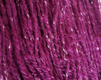 Plum handspun yarn - wool yarn - art yarn - plum purple yarn with white silk speckles - Perendale wool