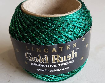 4 ply green decorative thread, green lincatex thread,  green shiny crochet thread, green knitting thread, green glitter thread