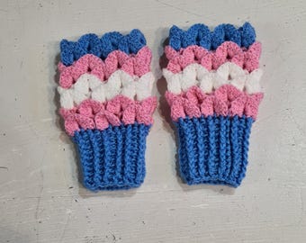 Trans flag mittens, blue mittens, dragon scale gloves, crocodile gloves, mermaid mitts, fingerless gloves, Pride, lgbt, adult, trans pride