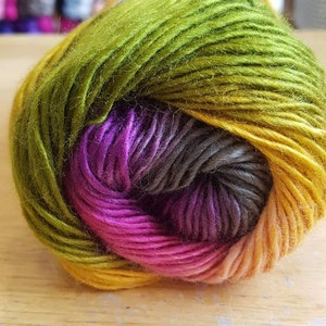 Cygnet boho spirit acrylic yarn, 100g, premium acrylic, afterglow, double knitting, vegan yarn, pink green yellow orange, rainbow yarn zdjęcie 1