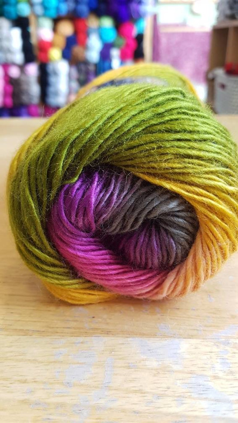 Cygnet boho spirit acrylic yarn, 100g, premium acrylic, afterglow, double knitting, vegan yarn, pink green yellow orange, rainbow yarn zdjęcie 1