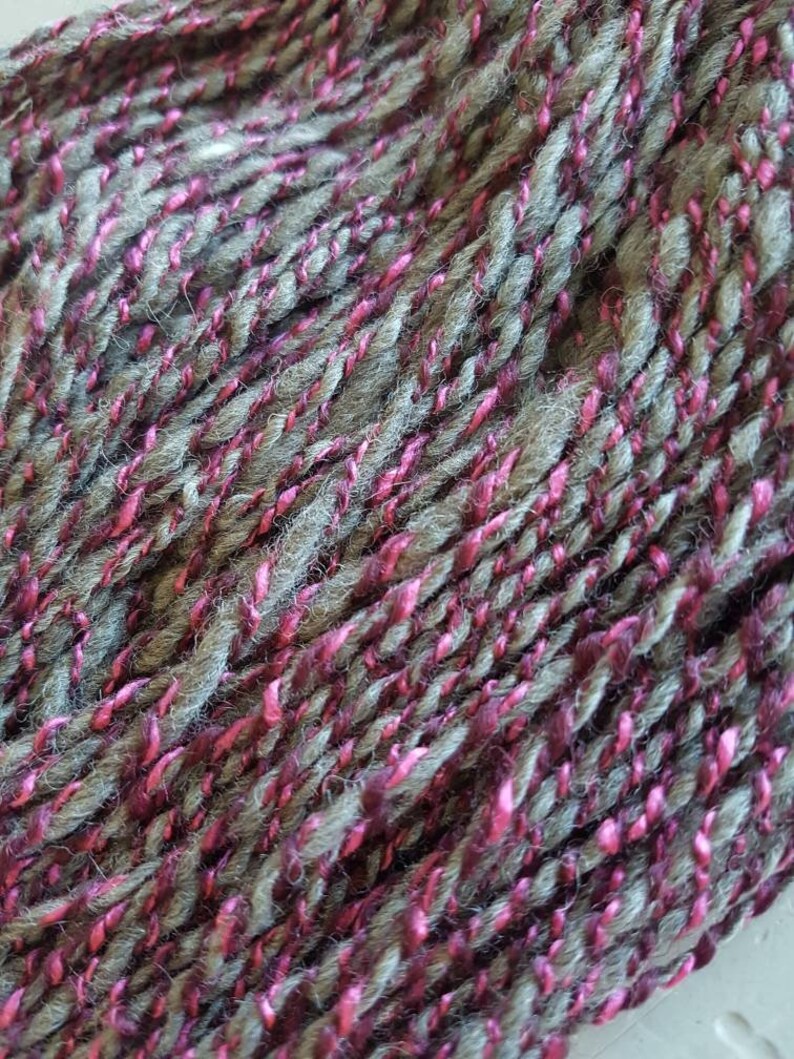 Bright Pink and grey handspun yarn wool yarn art yarn Etsy
