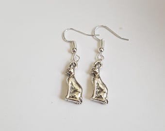 Cat Earrings, Silver Cat Earrings, Tall Cat Earrings, Egyptian cat earrings, sphinx earrings, sphinx cat earrings, silver sphinx cat