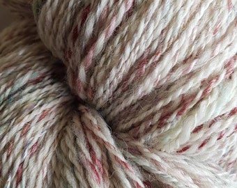 Handspun yarn, british mixed breed with andean top, cream, burgundy, teal, subtle sparkle, double knitting wool, uk seller, bamboo